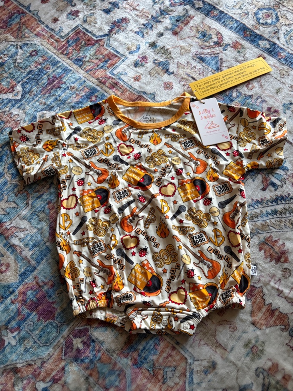 Kids Jonas Brothers One-Piece Romper in Cream with Yellow Trim